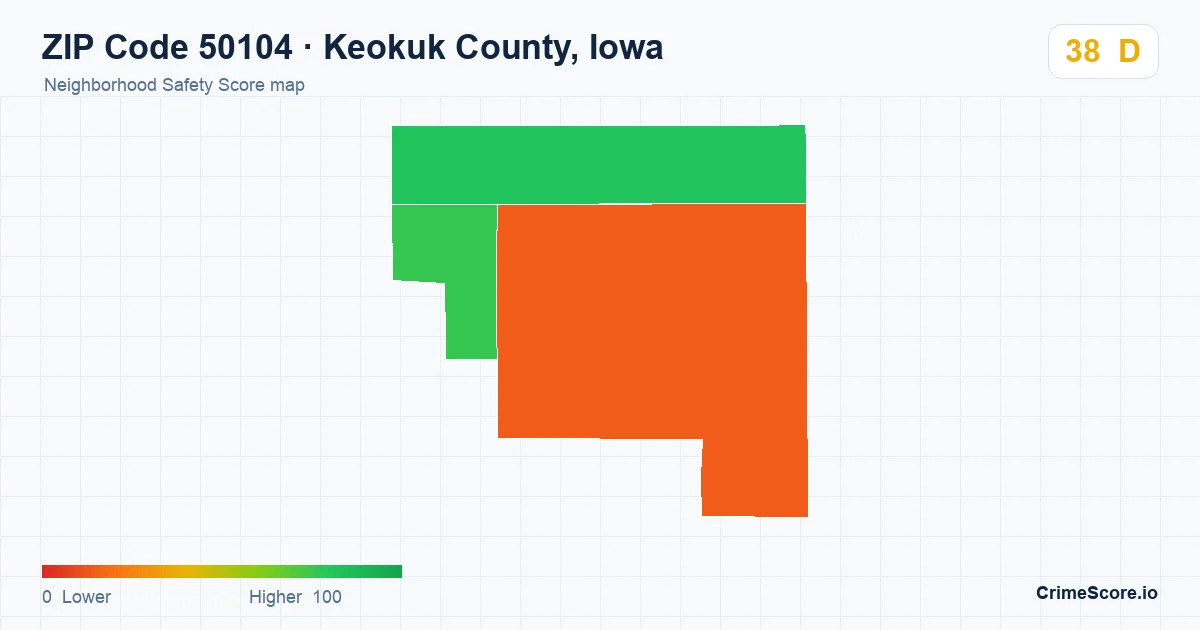 ZIP Code 50104 in Keokuk County, Iowa neighborhood Safety Score map