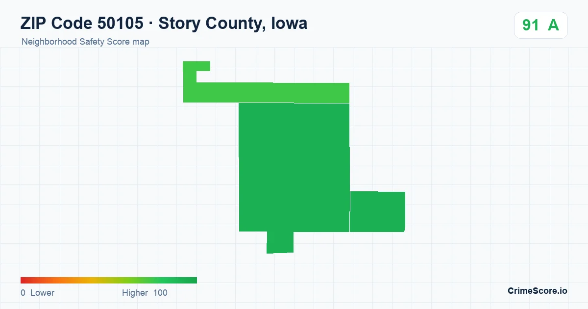 ZIP Code 50105 in Story County, Iowa neighborhood Safety Score map