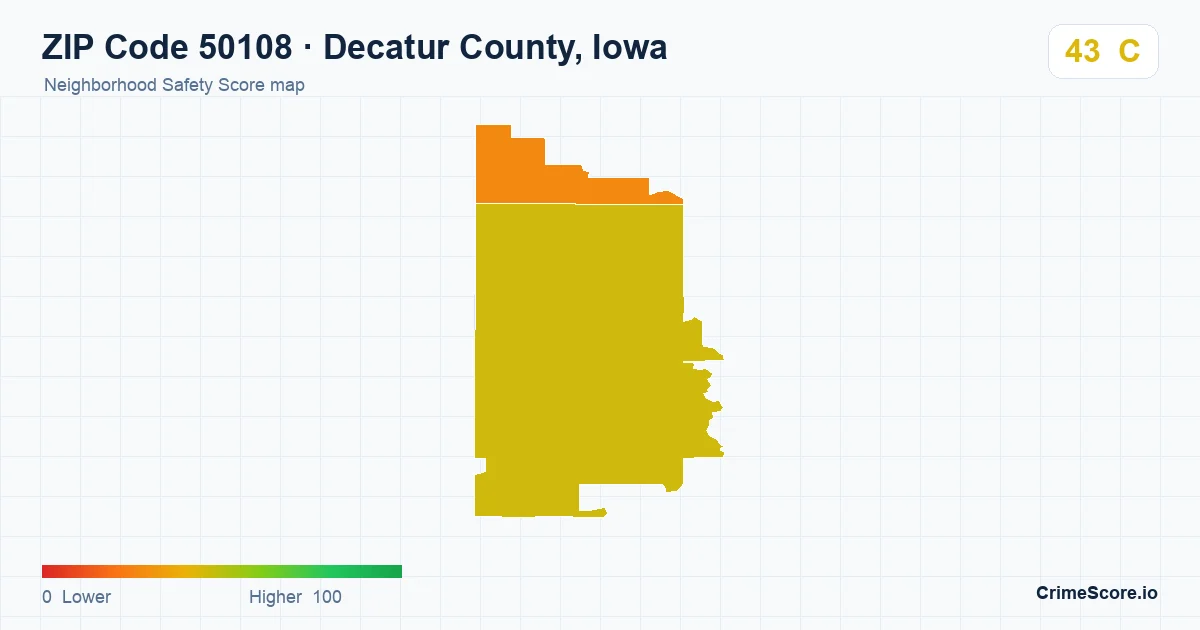 ZIP Code 50108 in Decatur County, Iowa neighborhood Safety Score map