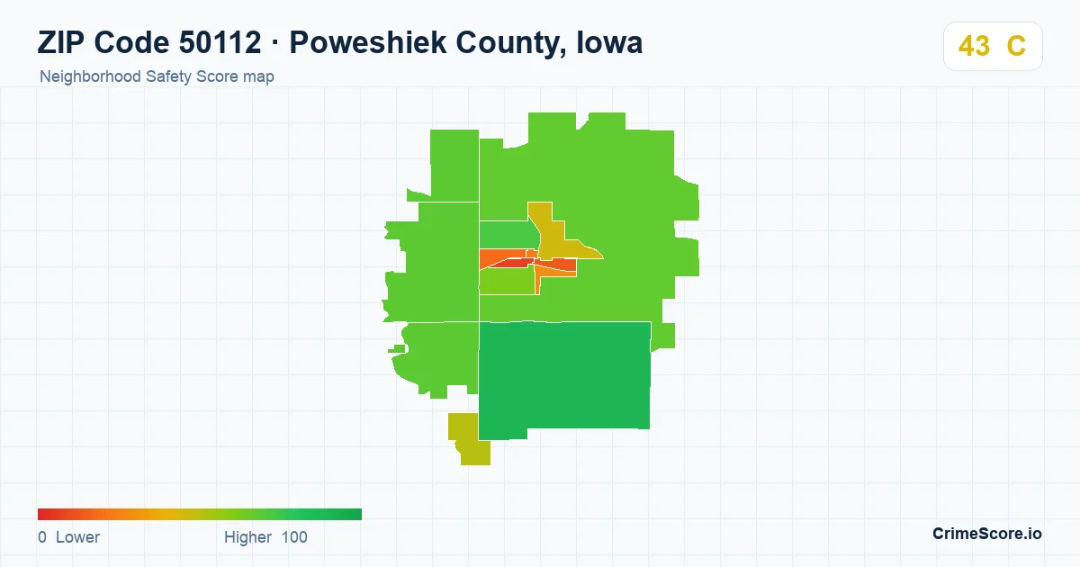 ZIP Code 50112 in Poweshiek County, Iowa neighborhood Safety Score map