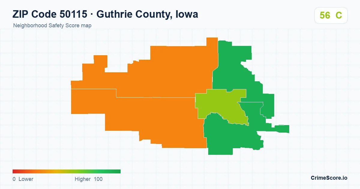 ZIP Code 50115 in Guthrie County, Iowa neighborhood Safety Score map