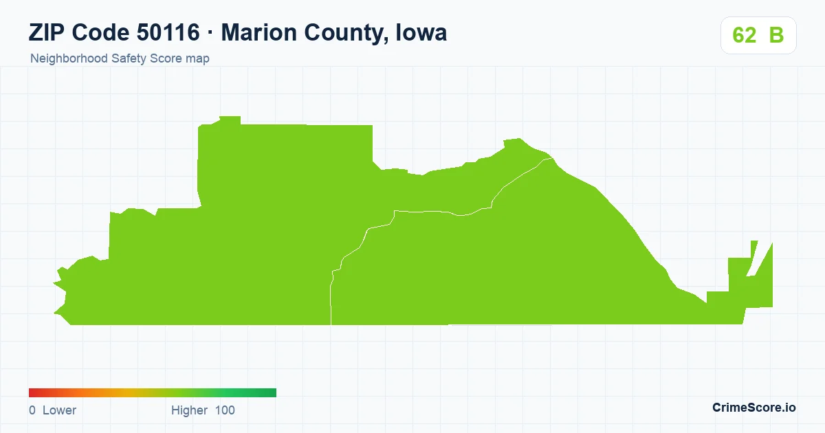 ZIP Code 50116 in Marion County, Iowa neighborhood Safety Score map