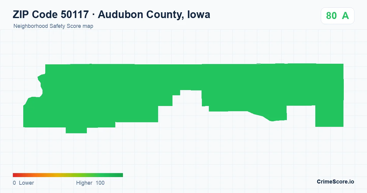 ZIP Code 50117 in Audubon County, Iowa neighborhood Safety Score map