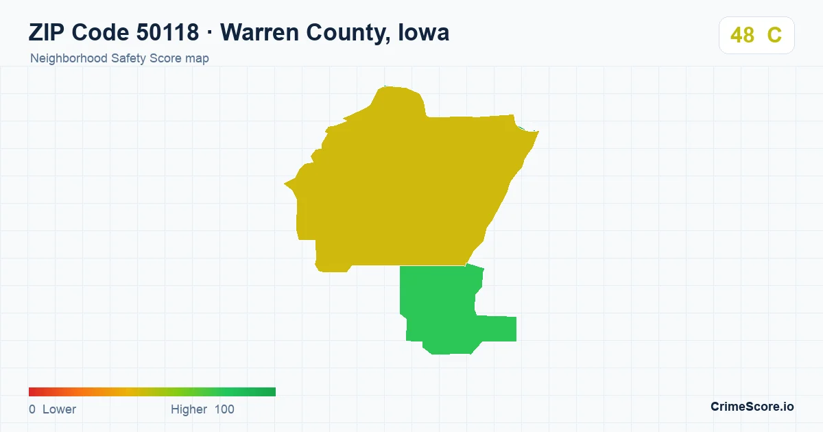 ZIP Code 50118 in Warren County, Iowa neighborhood Safety Score map