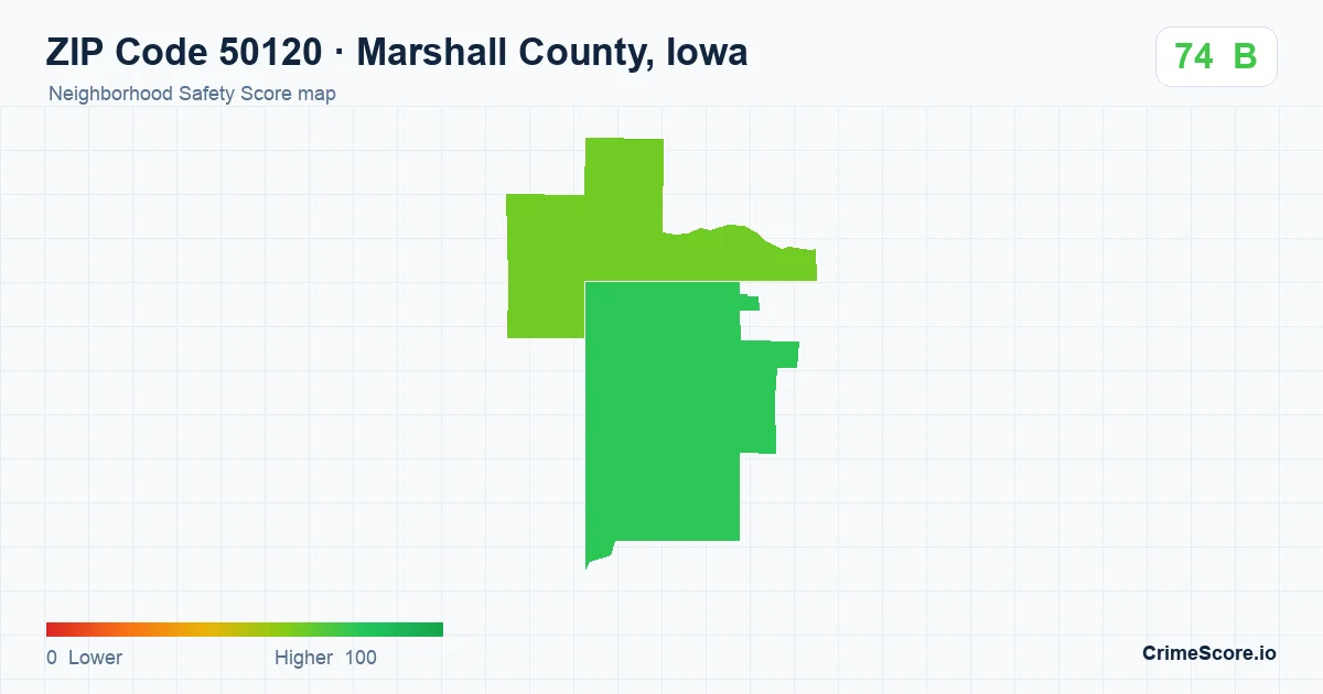 ZIP Code 50120 in Marshall County, Iowa neighborhood Safety Score map