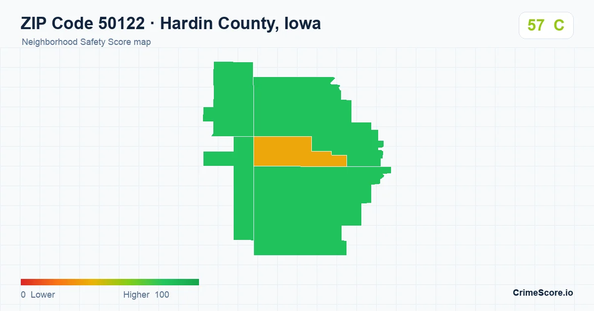 ZIP Code 50122 in Hardin County, Iowa neighborhood Safety Score map
