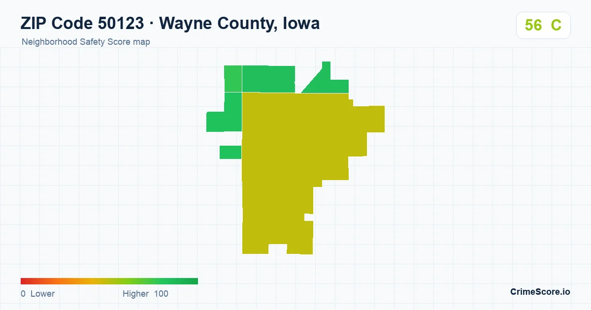 ZIP Code 50123 in Wayne County, Iowa neighborhood Safety Score map