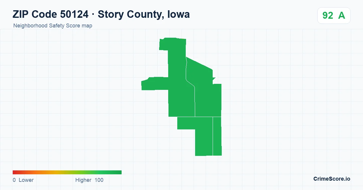 ZIP Code 50124 in Story County, Iowa neighborhood Safety Score map
