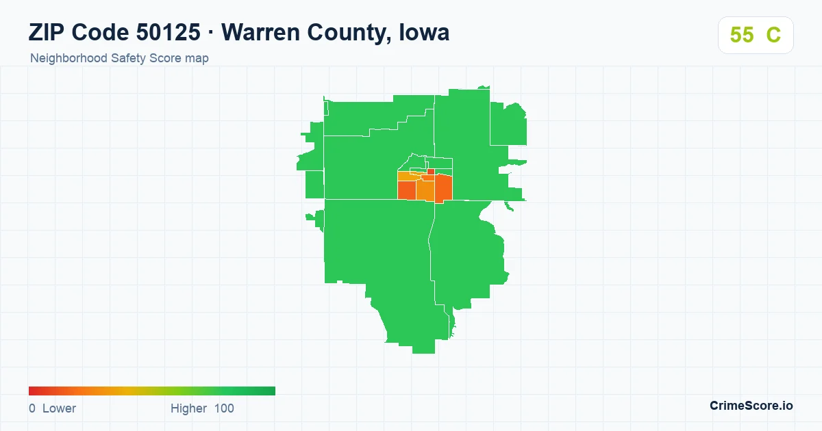 ZIP Code 50125 in Warren County, Iowa neighborhood Safety Score map