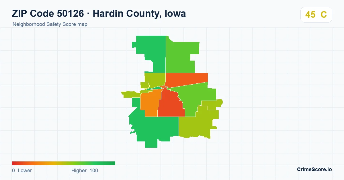 ZIP Code 50126 in Hardin County, Iowa neighborhood Safety Score map