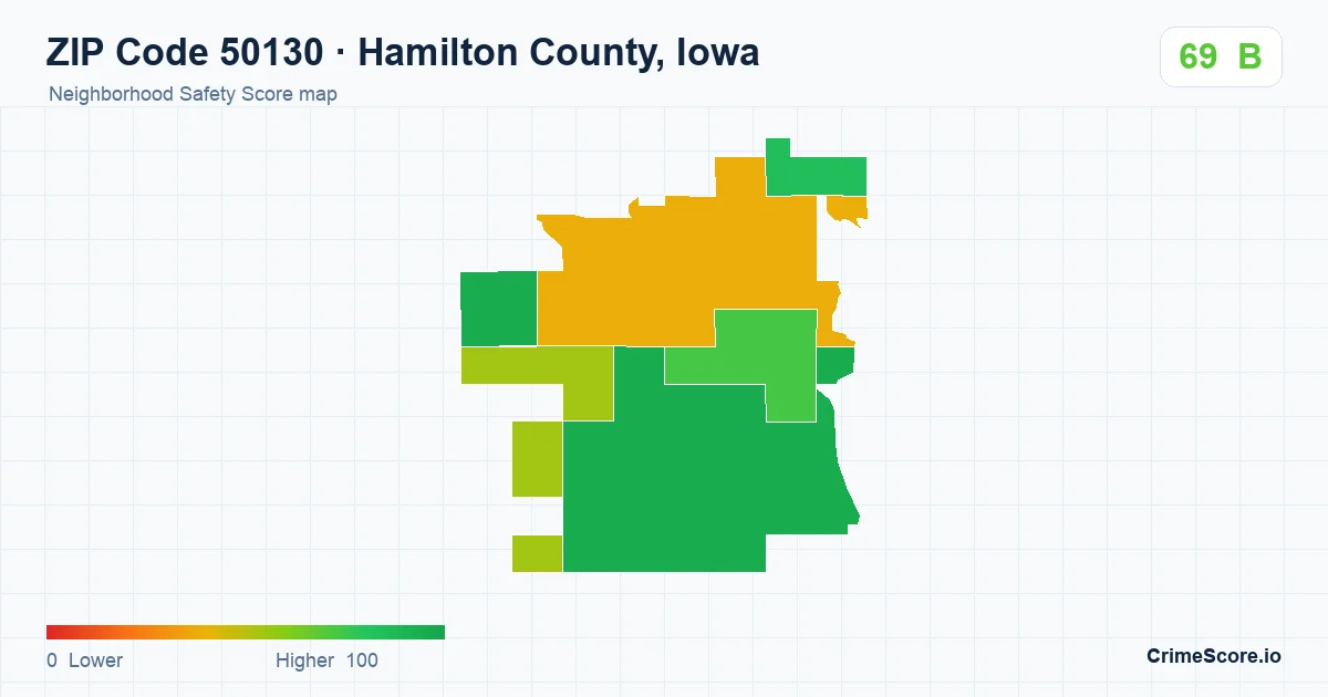 ZIP Code 50130 in Hamilton County, Iowa neighborhood Safety Score map