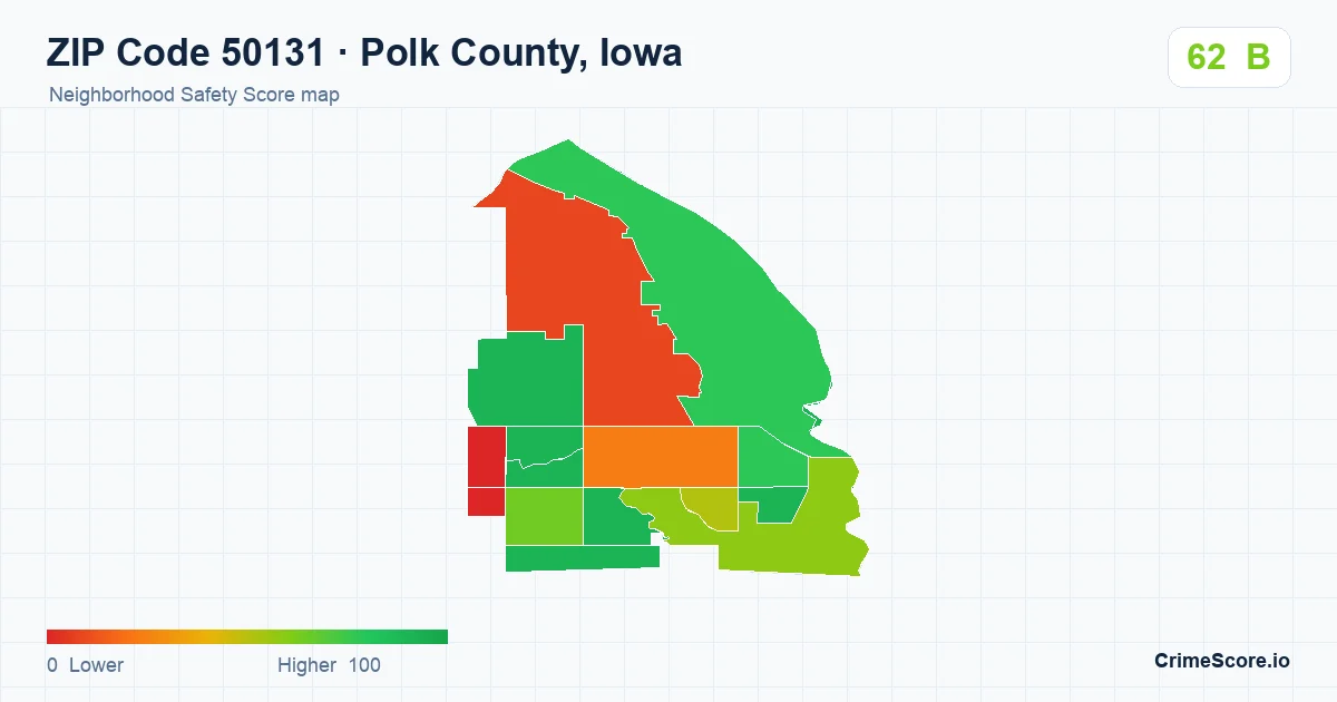 ZIP Code 50131 in Polk County, Iowa neighborhood Safety Score map