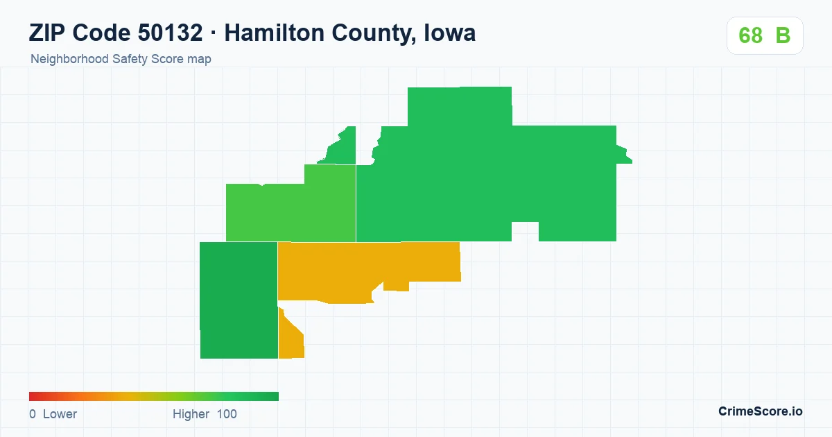ZIP Code 50132 in Hamilton County, Iowa neighborhood Safety Score map