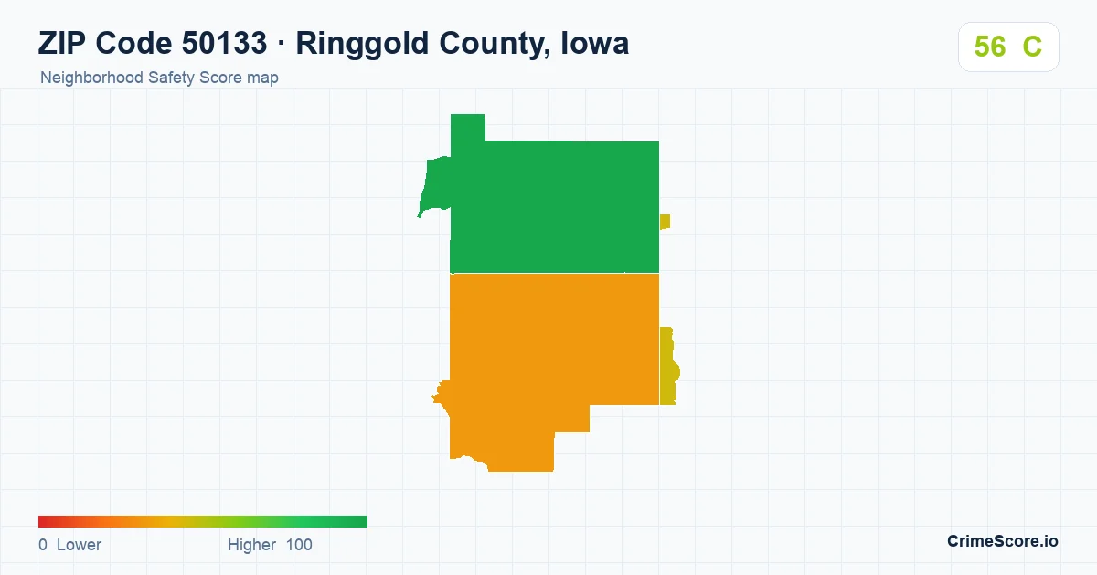 ZIP Code 50133 in Ringgold County, Iowa neighborhood Safety Score map