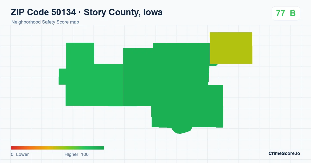 ZIP Code 50134 in Story County, Iowa neighborhood Safety Score map