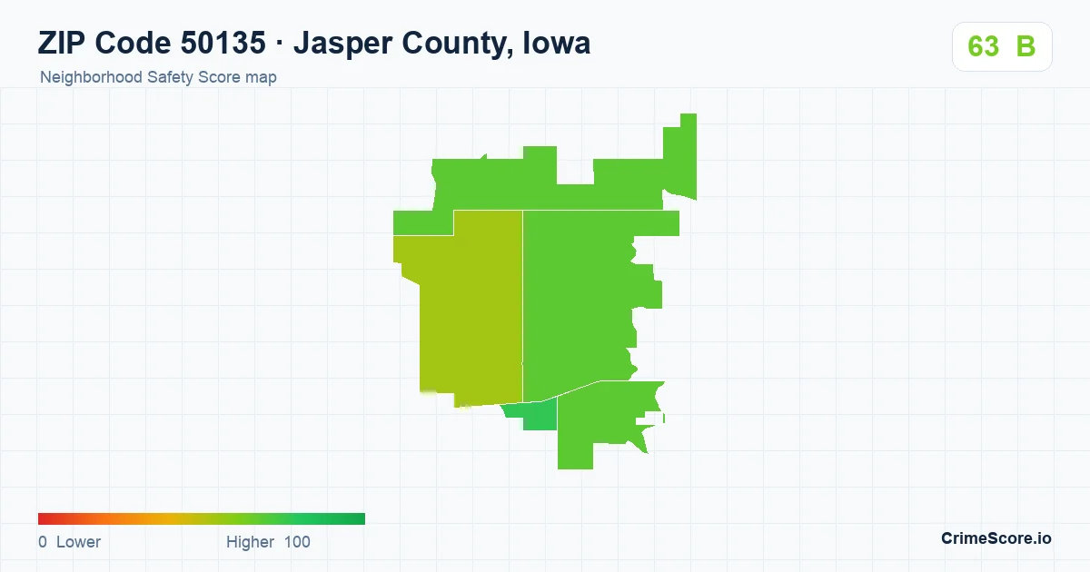 ZIP Code 50135 in Jasper County, Iowa neighborhood Safety Score map