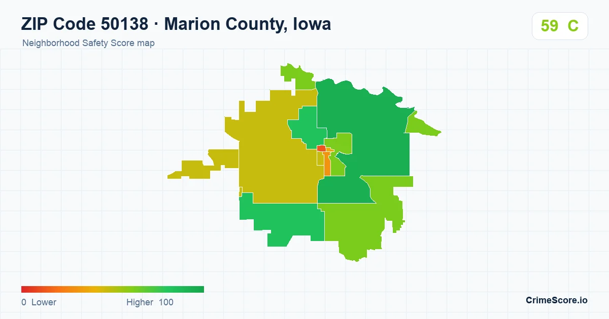 ZIP Code 50138 in Marion County, Iowa neighborhood Safety Score map