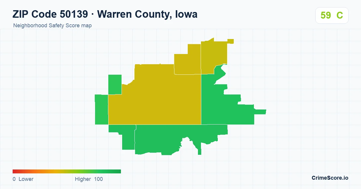 ZIP Code 50139 in Warren County, Iowa neighborhood Safety Score map