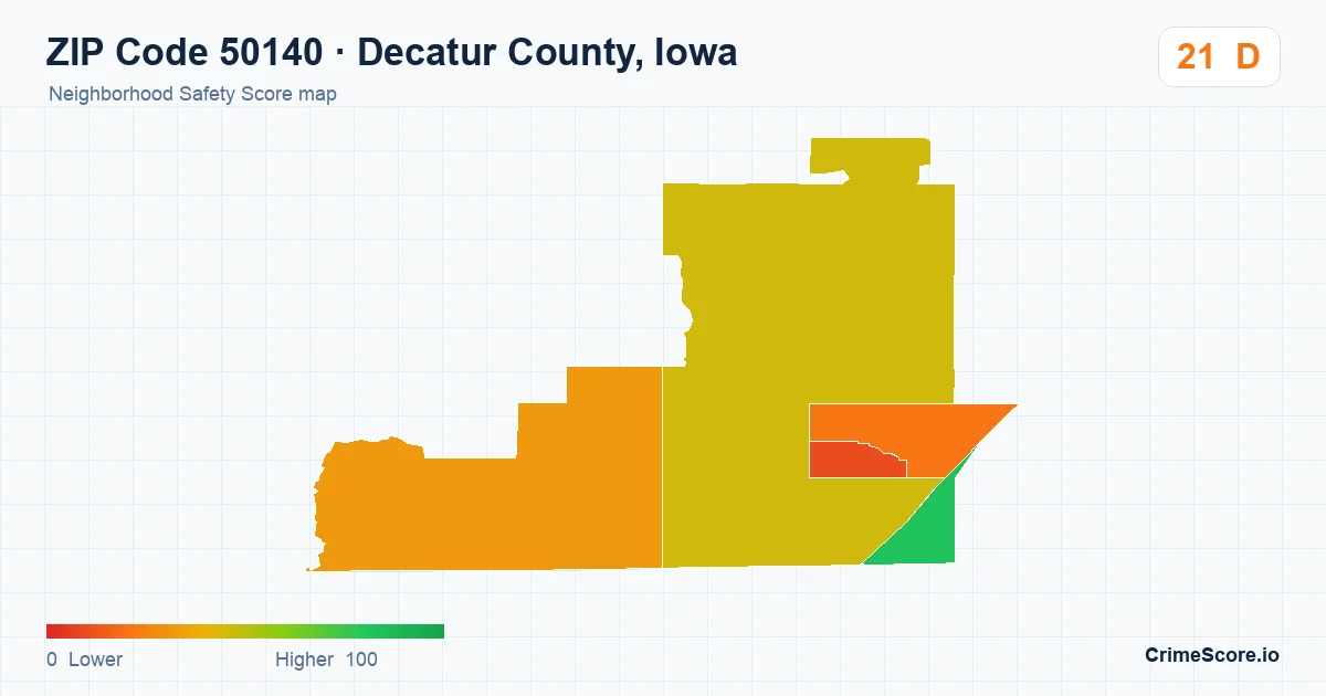 ZIP Code 50140 in Decatur County, Iowa neighborhood Safety Score map