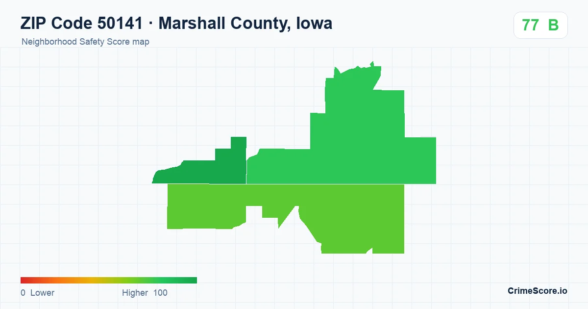 ZIP Code 50141 in Marshall County, Iowa neighborhood Safety Score map