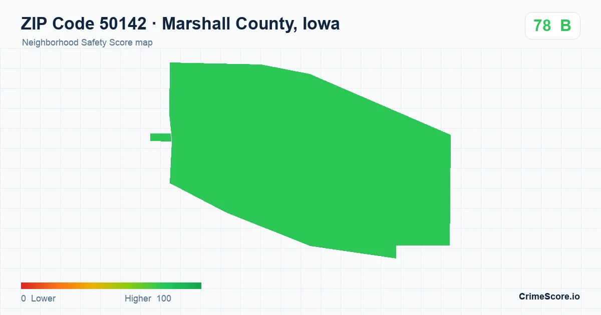 ZIP Code 50142 in Marshall County, Iowa neighborhood Safety Score map