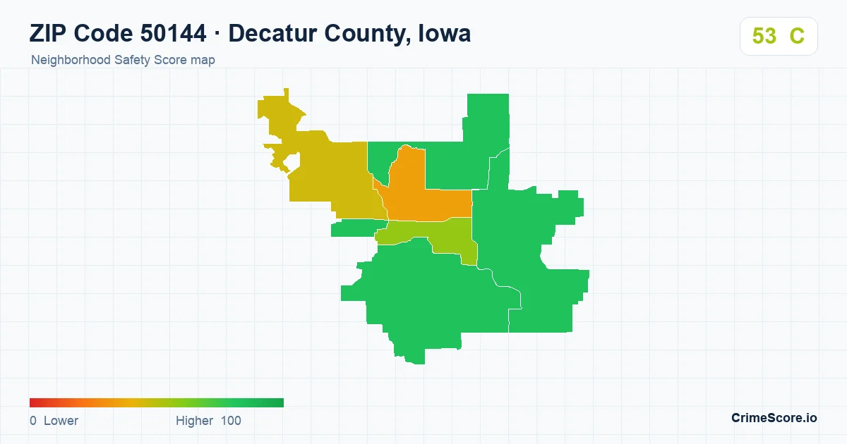 ZIP Code 50144 in Decatur County, Iowa neighborhood Safety Score map