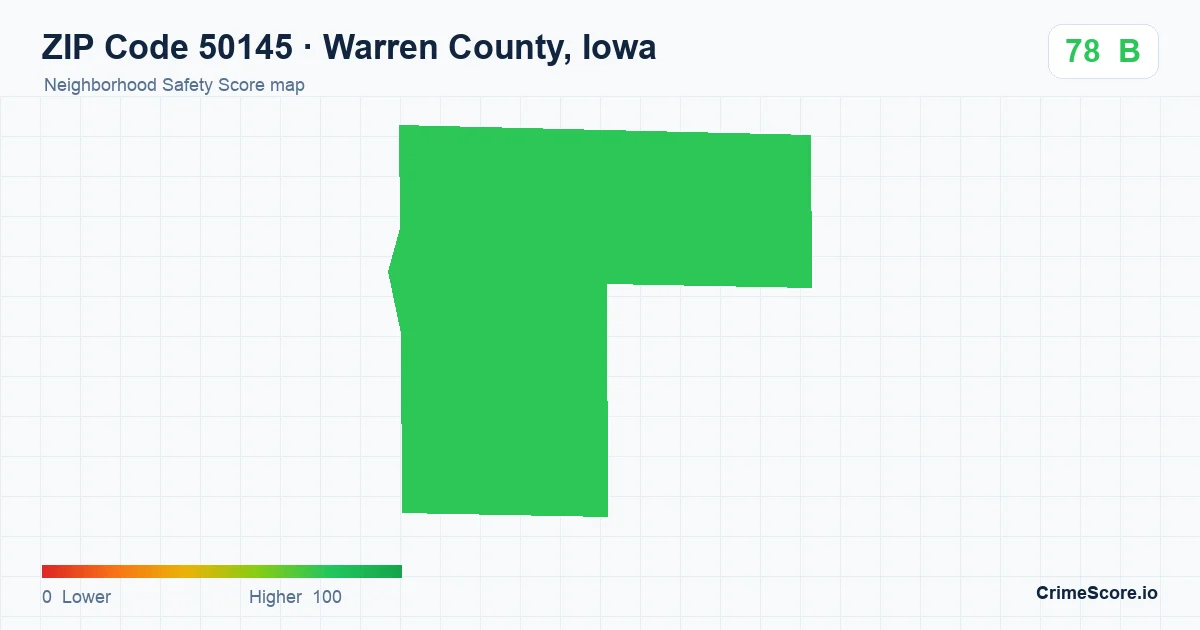ZIP Code 50145 in Warren County, Iowa neighborhood Safety Score map