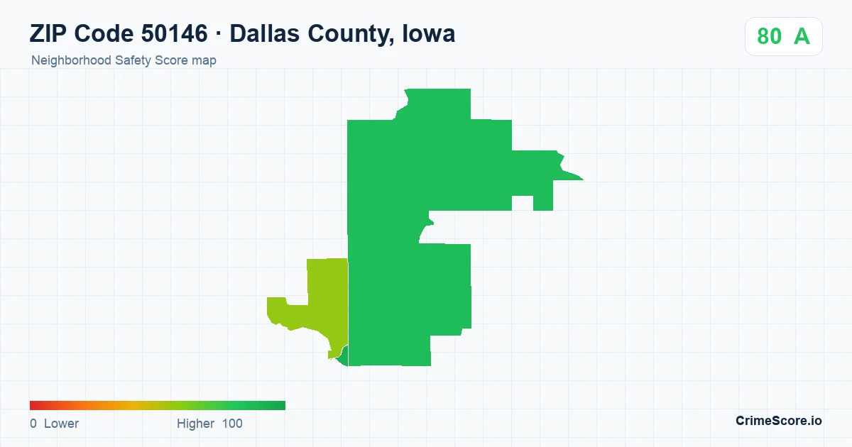 ZIP Code 50146 in Dallas County, Iowa neighborhood Safety Score map
