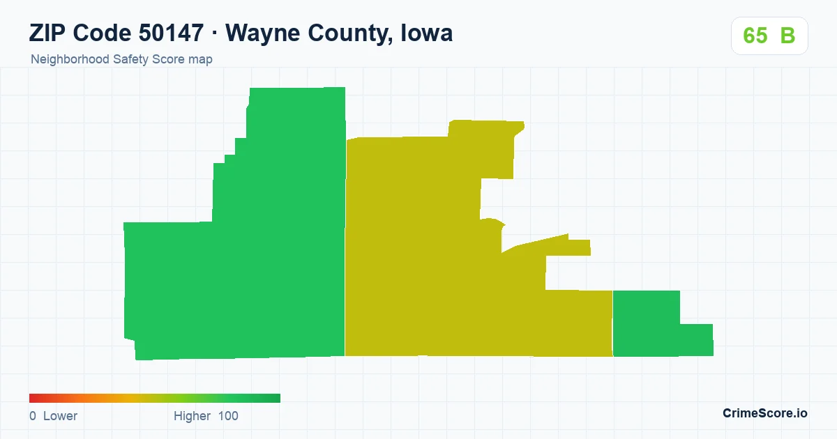 ZIP Code 50147 in Wayne County, Iowa neighborhood Safety Score map