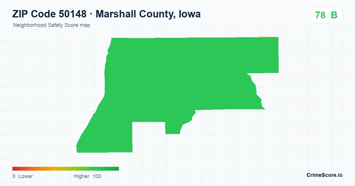 ZIP Code 50148 in Marshall County, Iowa neighborhood Safety Score map