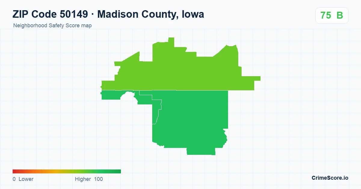 ZIP Code 50149 in Madison County, Iowa neighborhood Safety Score map