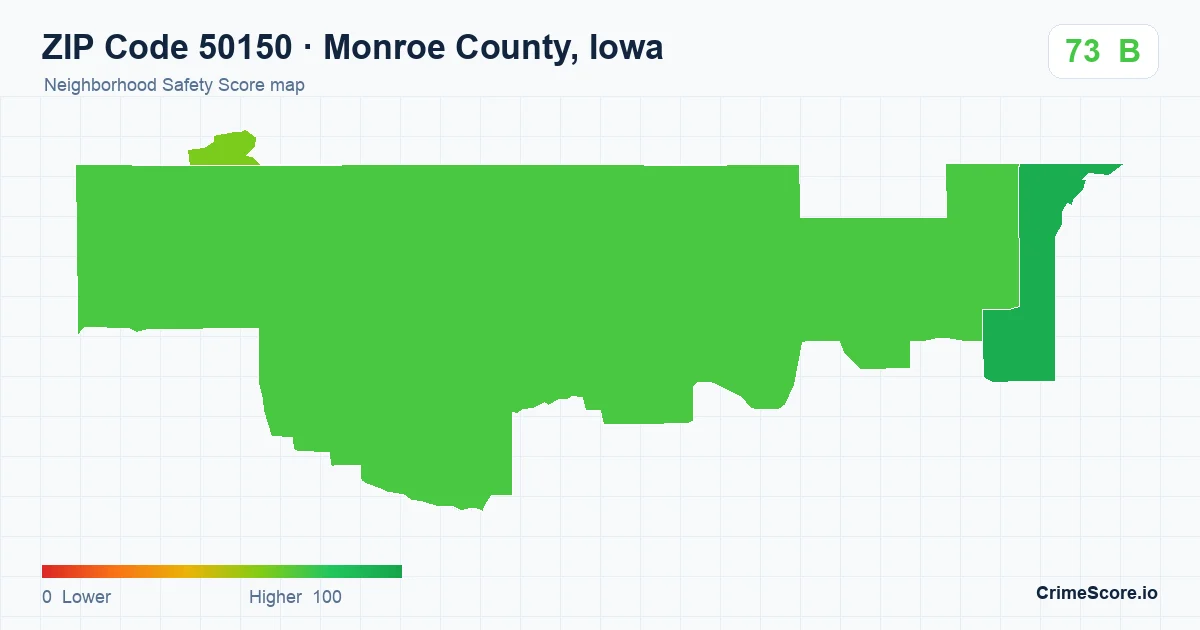 ZIP Code 50150 in Monroe County, Iowa neighborhood Safety Score map