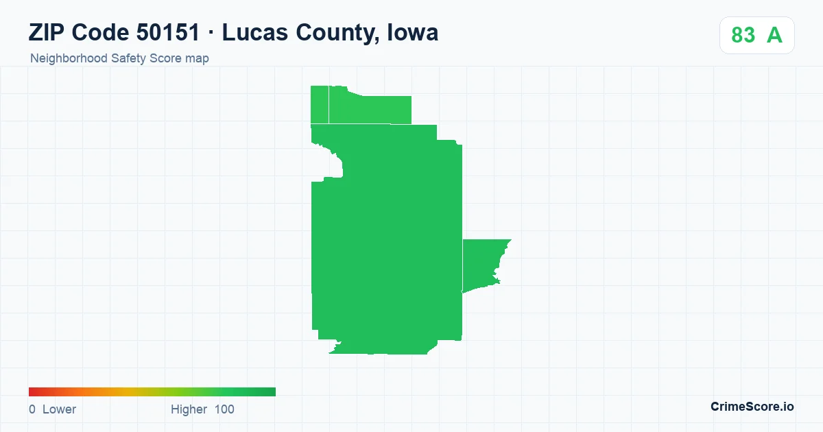 ZIP Code 50151 in Lucas County, Iowa neighborhood Safety Score map
