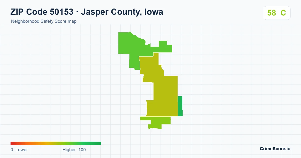 ZIP Code 50153 in Jasper County, Iowa neighborhood Safety Score map