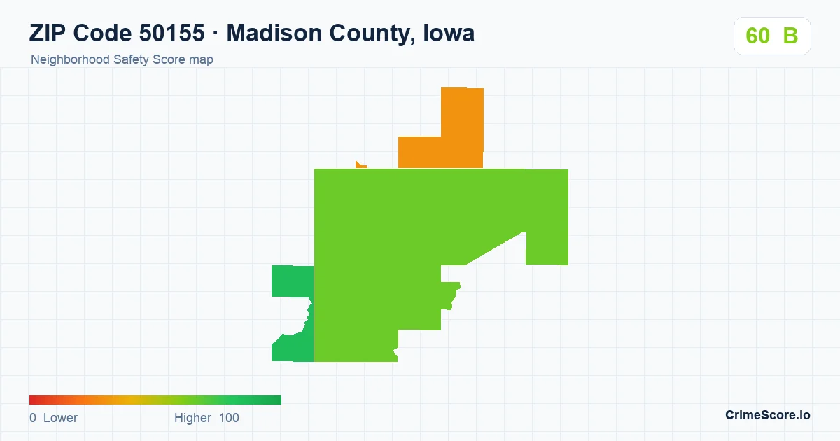 ZIP Code 50155 in Madison County, Iowa neighborhood Safety Score map