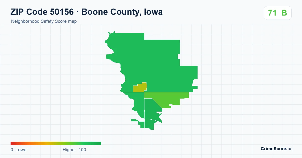 ZIP Code 50156 in Boone County, Iowa neighborhood Safety Score map