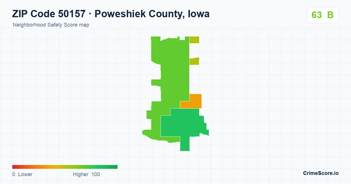 ZIP Code 50157 in Poweshiek County, Iowa neighborhood Safety Score map