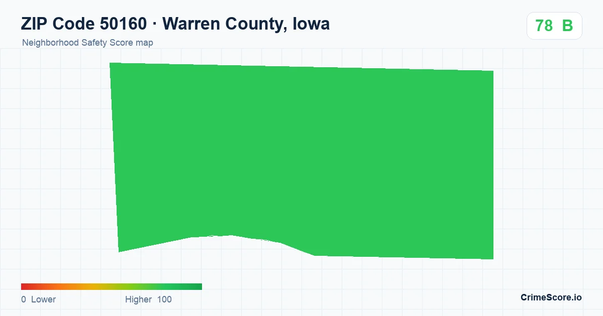 ZIP Code 50160 in Warren County, Iowa neighborhood Safety Score map