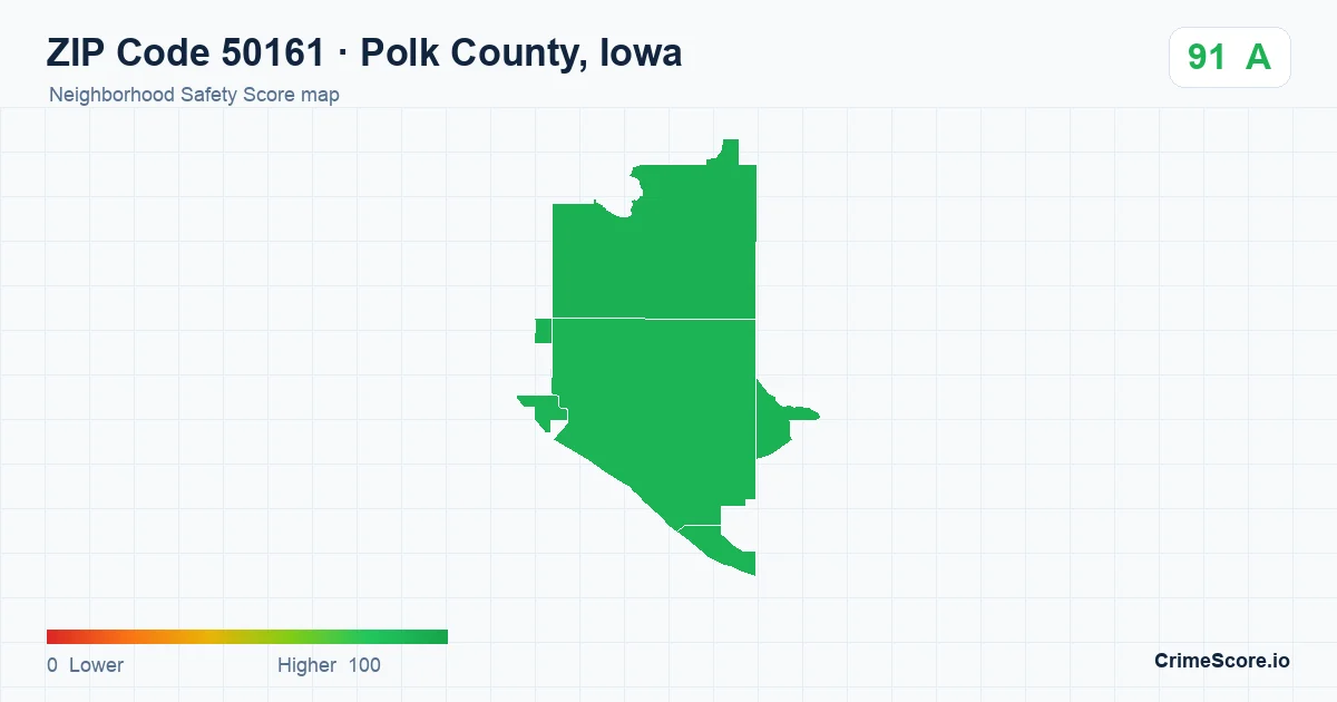 ZIP Code 50161 in Polk County, Iowa neighborhood Safety Score map