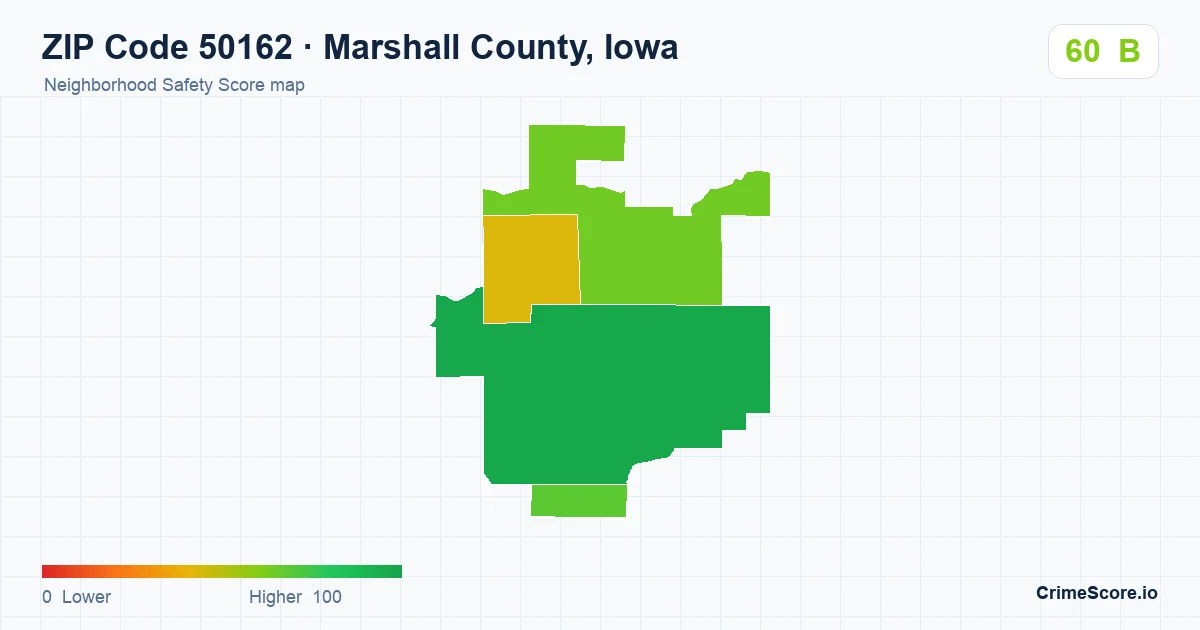 ZIP Code 50162 in Marshall County, Iowa neighborhood Safety Score map