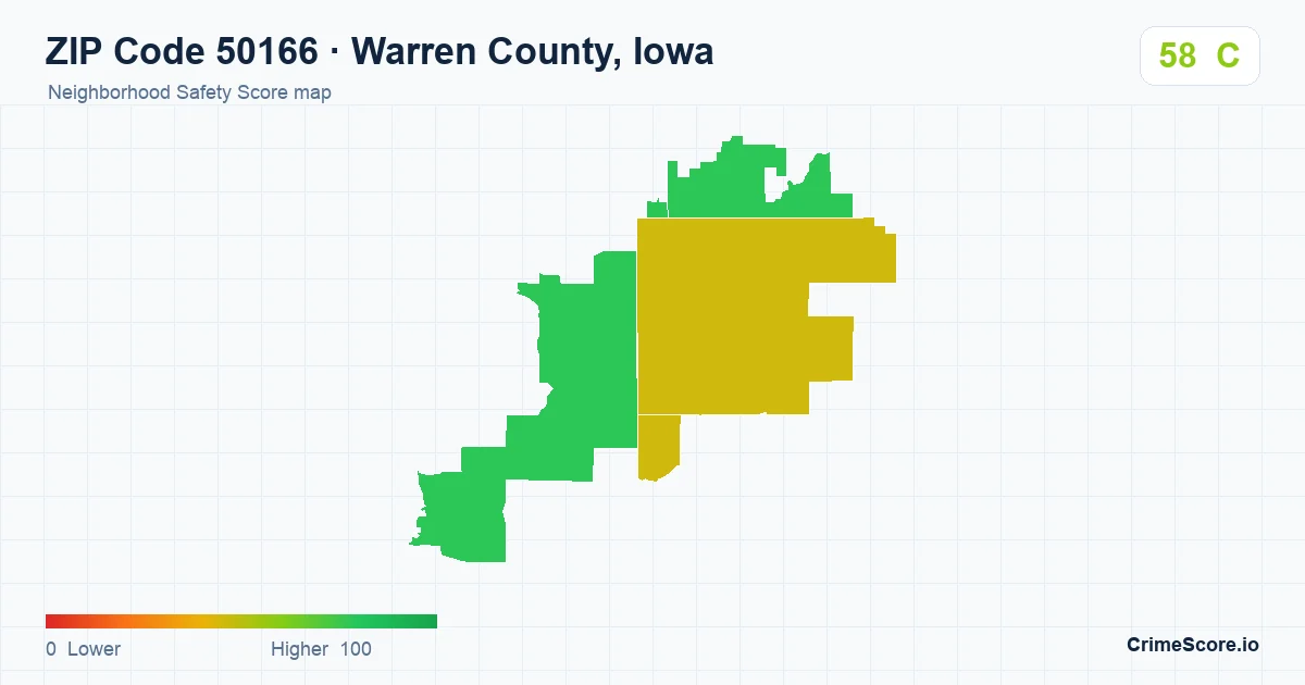 ZIP Code 50166 in Warren County, Iowa neighborhood Safety Score map