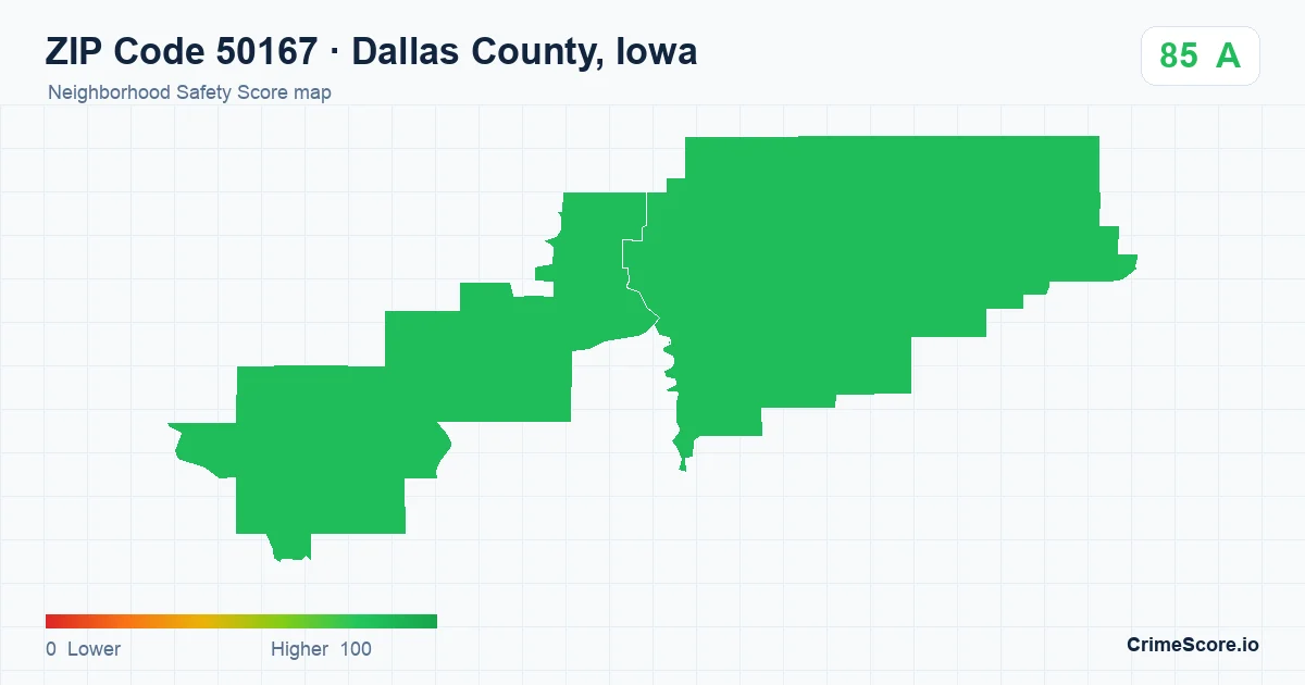 ZIP Code 50167 in Dallas County, Iowa neighborhood Safety Score map
