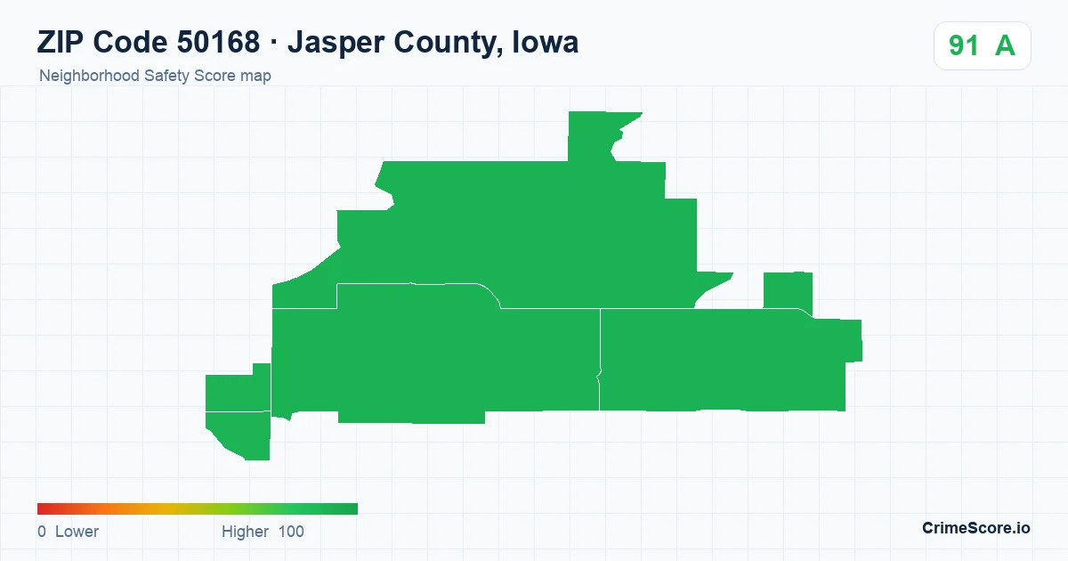 ZIP Code 50168 in Jasper County, Iowa neighborhood Safety Score map