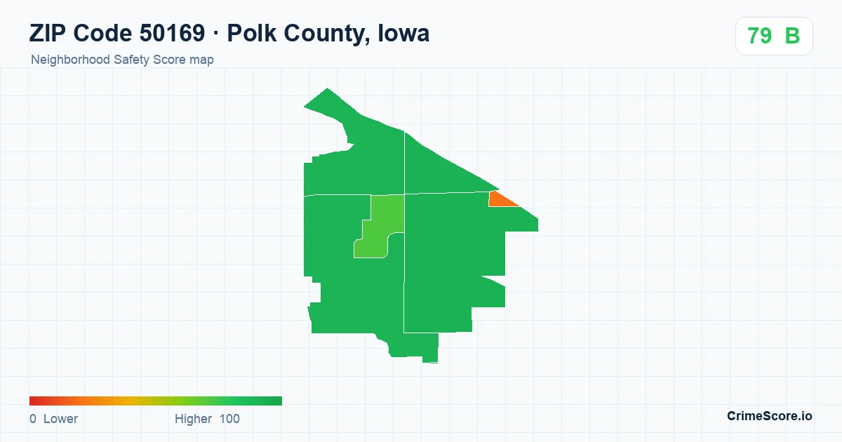 ZIP Code 50169 in Polk County, Iowa neighborhood Safety Score map