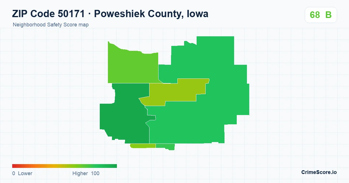ZIP Code 50171 in Poweshiek County, Iowa neighborhood Safety Score map