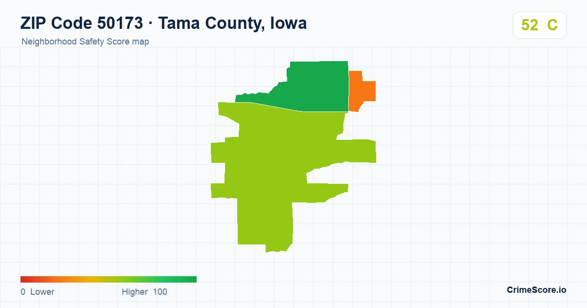 ZIP Code 50173 in Tama County, Iowa neighborhood Safety Score map