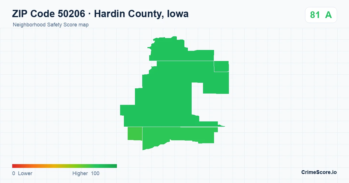 ZIP Code 50206 in Hardin County, Iowa neighborhood Safety Score map