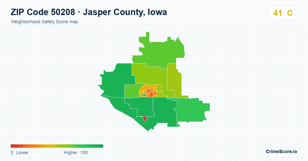 ZIP Code 50208 in Jasper County, Iowa neighborhood Safety Score map