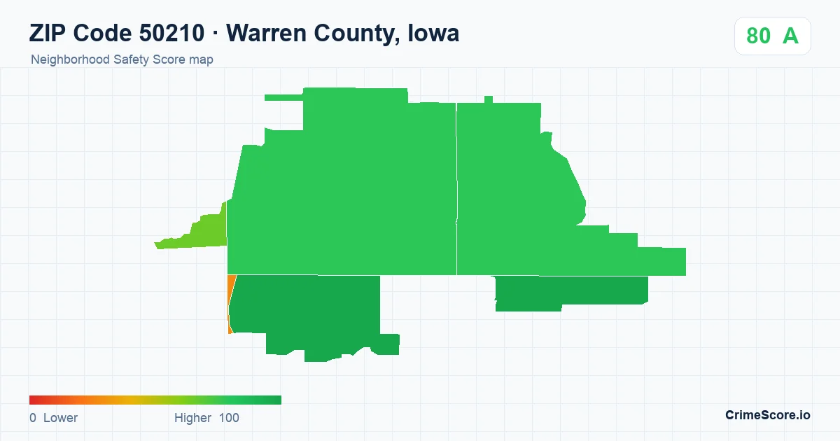 ZIP Code 50210 in Warren County, Iowa neighborhood Safety Score map