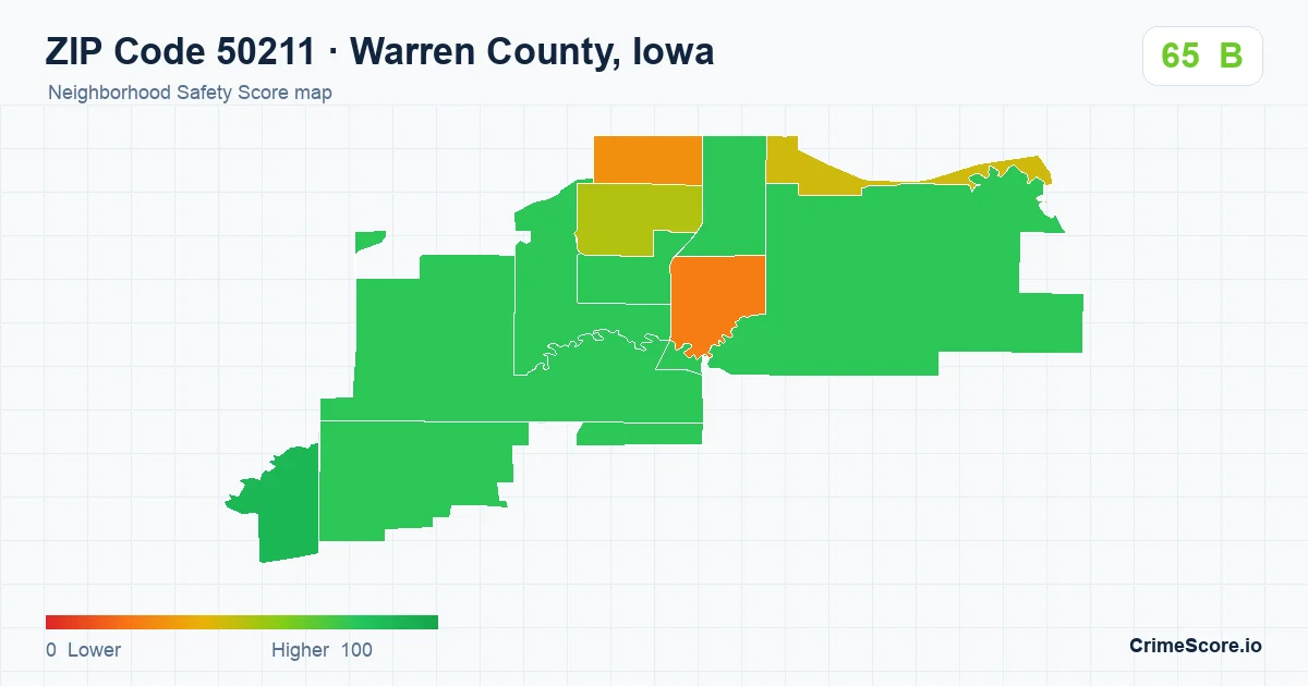 ZIP Code 50211 in Warren County, Iowa neighborhood Safety Score map